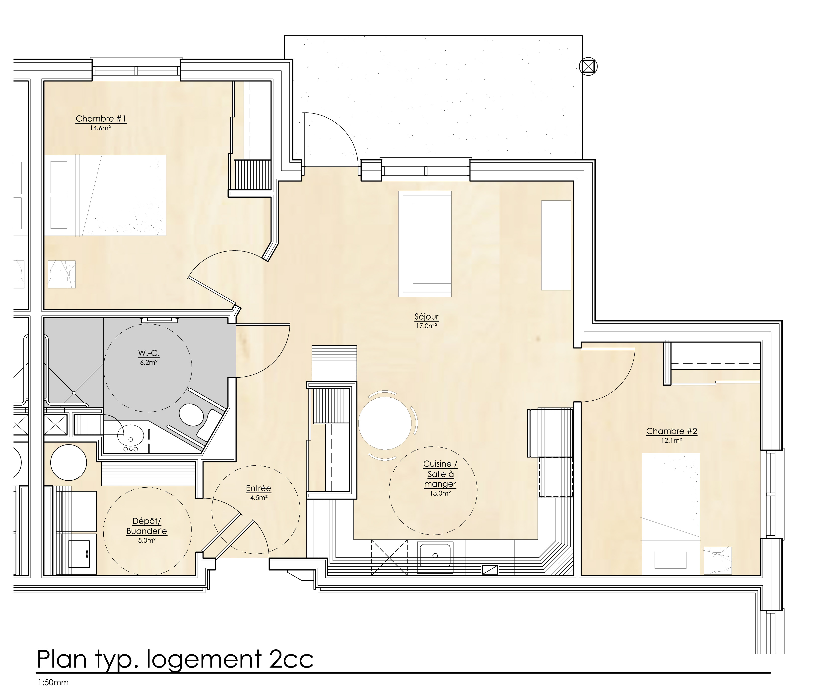 Plan d'un logement de 4 pièces et demie